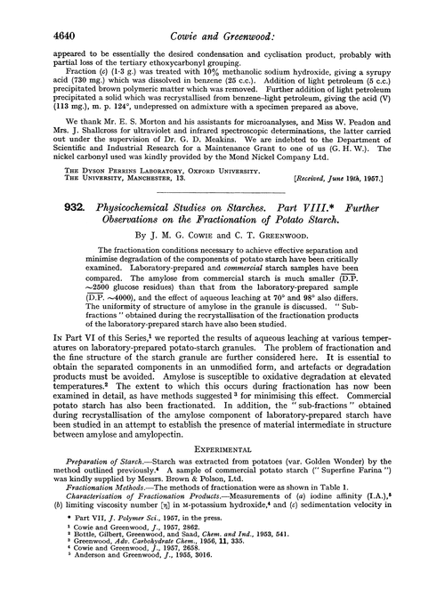 932. Physicochemical studies on starches. Part VIII. Further observations on the fractionation of potato starch