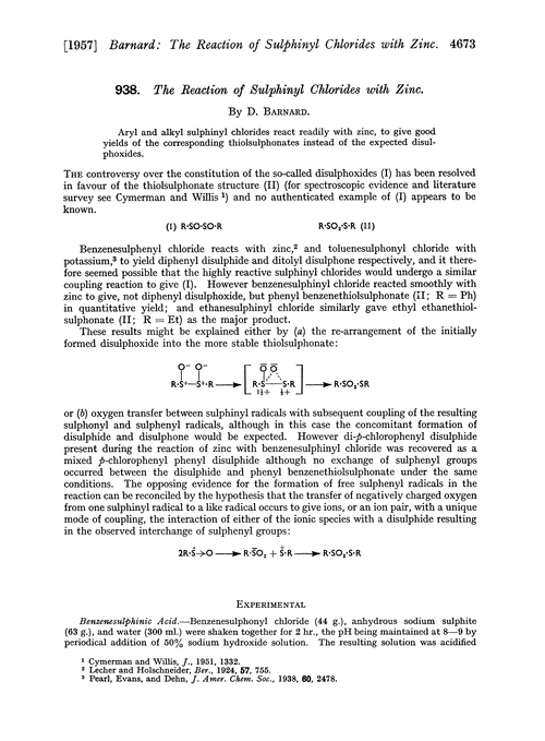 938. The reaction of sulphinyl chlorides with zinc