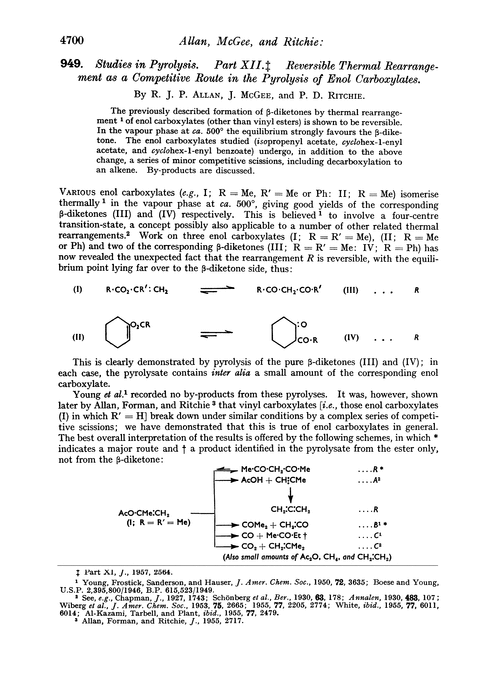 949. Studies in pyrolysis. Part XII. Reversible thermal rearrangement as a competitive route in the pyrolysis of enol carboxylates