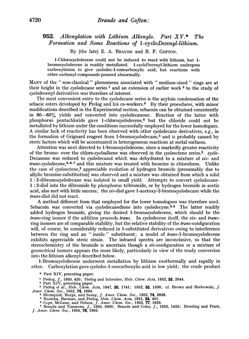 952. Alkenylation with lithium alkenyls. Part XV. The formation and some reactions of 1-cyclodecenyl-lithium