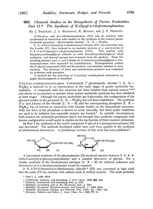 961. Chemical studies in the biosynthesis of purine nucleotides. Part II. The synthesis of N-glycyl-D-ribofuranosylamines