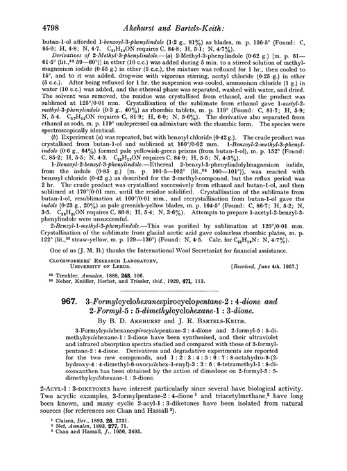 967. 3-Formylcyclohexanespirocyclopentane-2 : 4-dione and 2-formyl-5 : 5-dimethylcyclohexane-1 : 3-dione