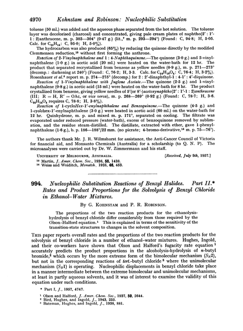 994. Nucleophilic substitution reactions of benzyl halides. Part II. Rates and product proportions for the solvolysis of benzyl chloride in ethanol–water mixtures