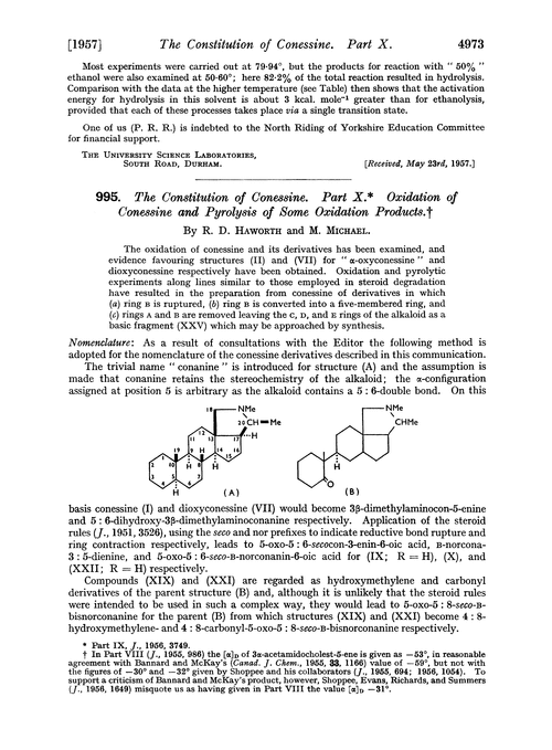 995. The constitution of conessine. Part X. Oxidation of conessine and pyrolysis of some oxidation products