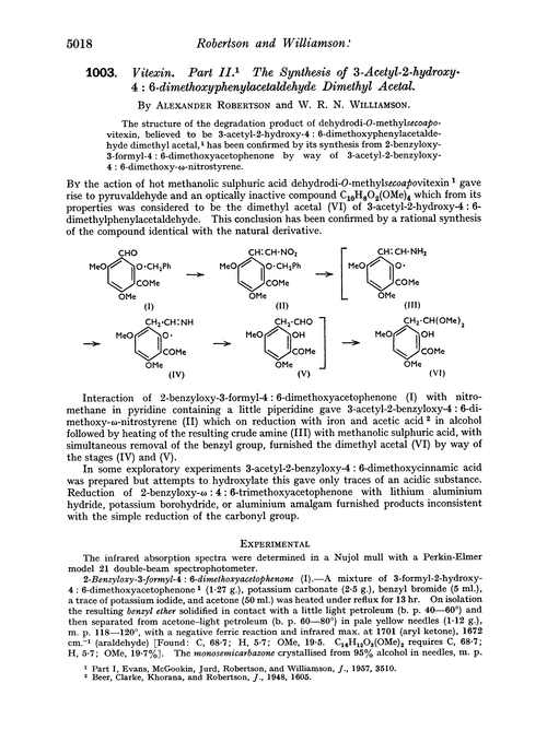 1003. Vitexin. Part II. The synthesis of 3-acetyl-2-hydroxy-4 : 6-dimethoxyphenylacetaldehyde dimethyl acetal