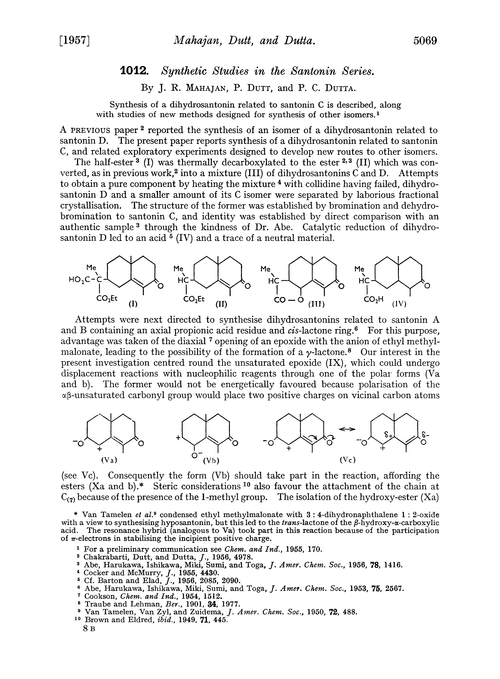 1012. Synthetic studies in the santonin series