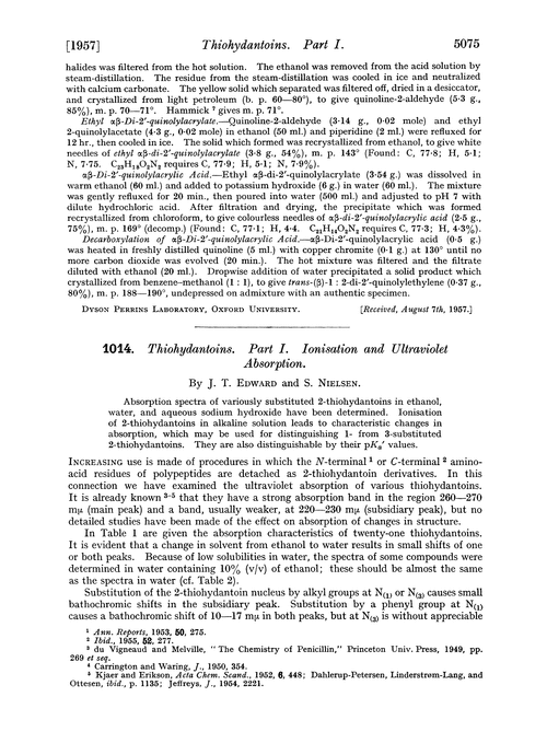 1014. Thiohydantoins. Part I. Ionisation and ultraviolet absorption