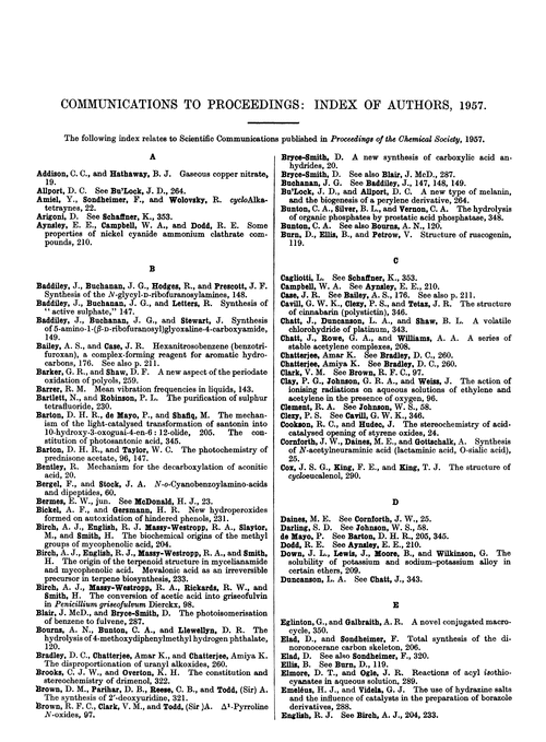 Communications to Proceedings: index of authors, 1957