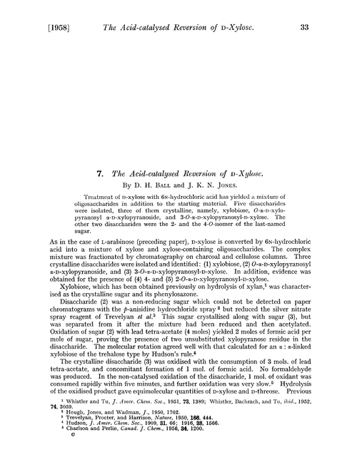 7. The acid-catalysed reversion of D-xylose