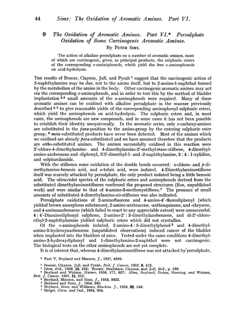9. The oxidation of aromatic amines. Part VI. Persulphate oxidation of some carcinogenic aromatic amines