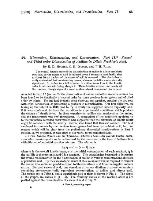 14. Nitrosation, diazotisation, and deamination. Part II. Second- and third-order diazotisation of aniline in dilute perchloric acid