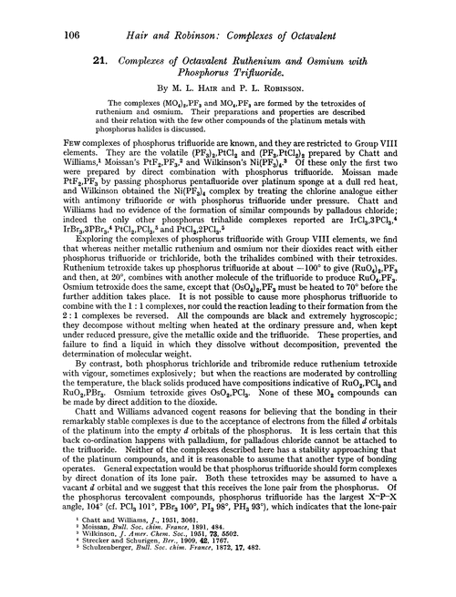 21. Complexes of octavalent ruthenium and osmium with phosphorus trifluoride