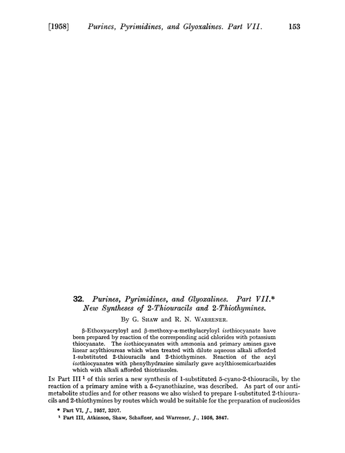 32. Purines, pyrimidines, and glyoxalines. Part VII. New syntheses of 2-thiouracils and 2-thiothymines