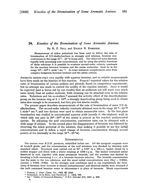 34. Kinetics of the bromination of some aromatic amines
