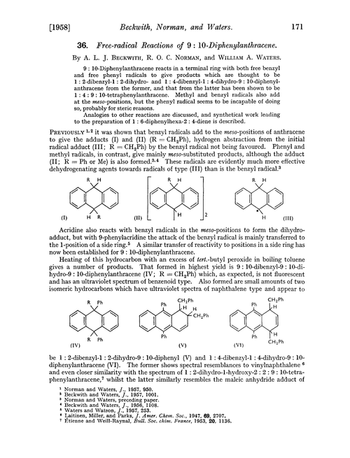 36. Free-radical reactions of 9 : 10-diphenylanthracene