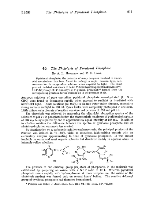 45. The photolysis of pyridoxal phosphate