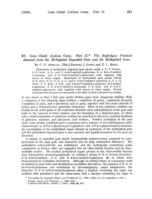 47. Gum ghatti (Indian gum). Part II. The hydrolysis products obtained from the methylated degraded gum and the methylated gum