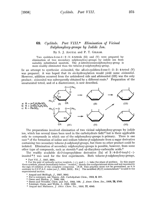 69. Cyclitols. Part VIII. Elimination of vicinal sulphonyloxy-groups by iodide ion