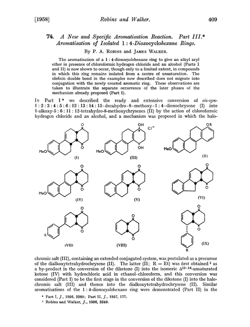 74. A new and specific aromatisation reaction. Part III. Aromatisation of isolated 1 : 4-dioxocyclohexane rings