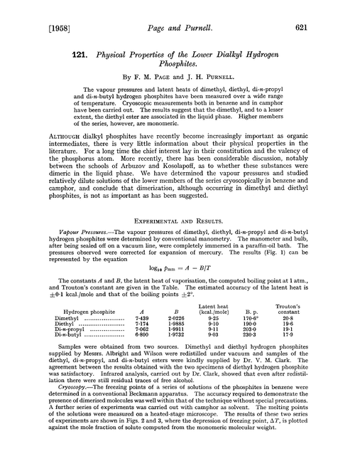 121. Physical properties of the lower dialkyl hydrogen phosphites