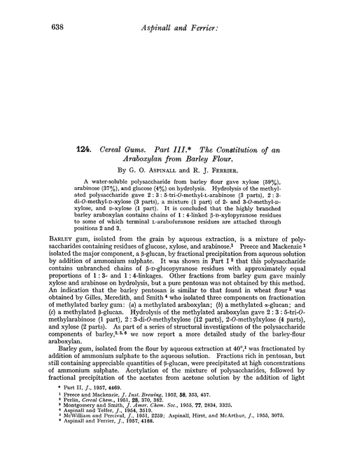 124. Cereal gums. Part III. The constitution of an araboxylan from barley flour
