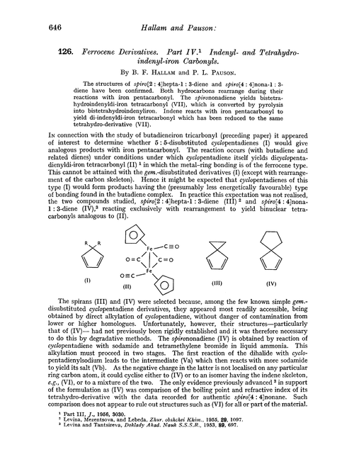126. Ferrocene derivatives. Part IV. Indenyl- and tetrahydro-indenyl-iron carbonyls