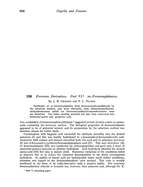 128. Ferrocene derivatives. Part VI. DL-ferrocenylalanine