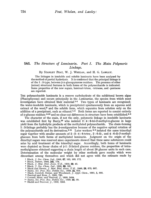 141. The structure of laminarin. Part I. The main polymeric linkage