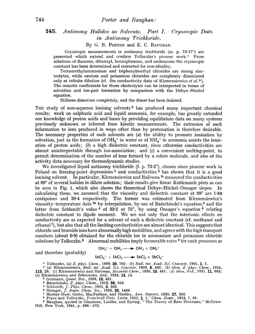 145. Antimony halides as solvents. Part I. Cryoscopic data in antimony trichloride