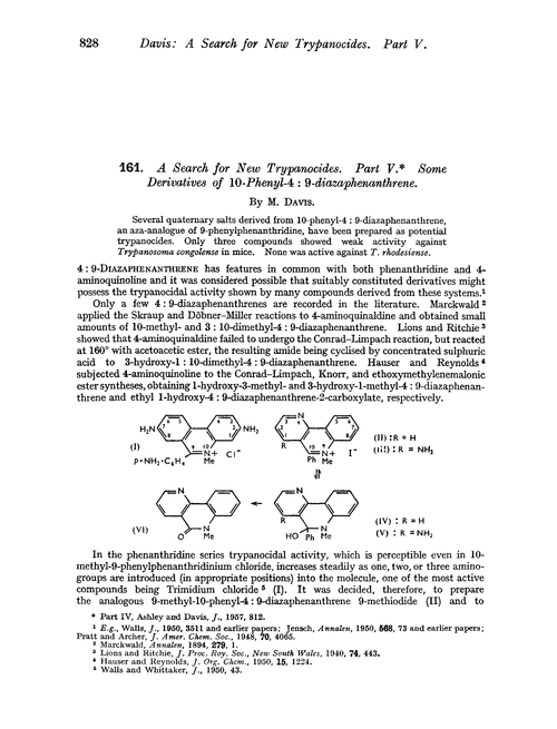 161. A search for new trypanocides. Part V. Some derivatives of 10-phenyl-4 : 9-diazaphenanthrene