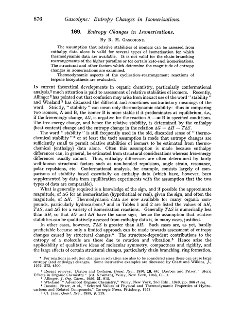 169. Entropy changes in isomerisations