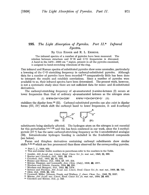 195. The light absorption of pyrroles. Part II. Infrared spectra