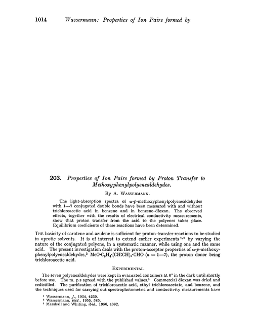 203. Properties of ion pairs formed by proton transfer to methoxyphenylpolyenealdehydes