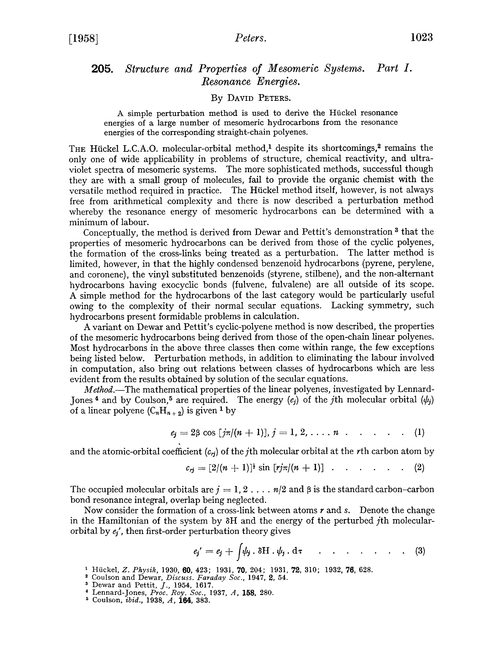 205. Structure and properties of mesomeric systems. Part I. Resonance energies