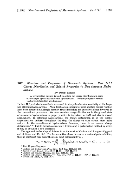 207. Structure and properties of mesomeric systems. Part III. Charge distribution and related properties in non-alternant hydrocarbons