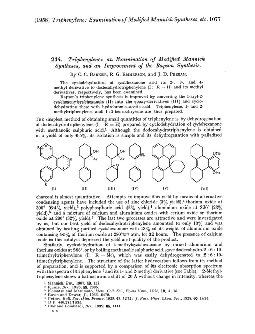 214. Triphenylene: an examination of modified Mannich syntheses, and an improvement of the Rapson synthesis