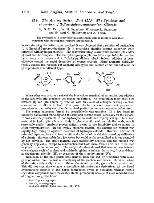 219. The azulene series. Part III. The synthesis and properties of 3-benzylideneguaiazulenium chloride