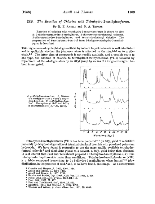 228. The reaction of chlorine with tetrahydro-2-methylenefuran