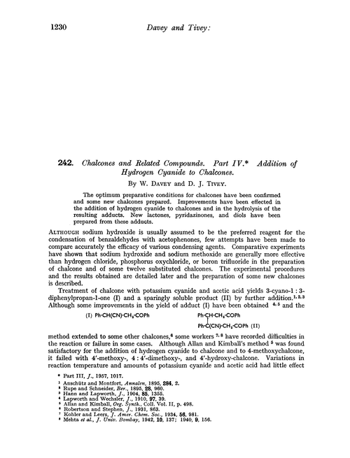 242. Chalcones and related compounds. Part IV. Addition of hydrogen cyanide to chalcones