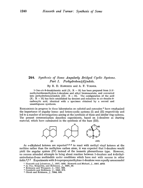 244. Synthesis of some angularly bridged cyclic systems. Part I. Perhydrobenz[d]indole