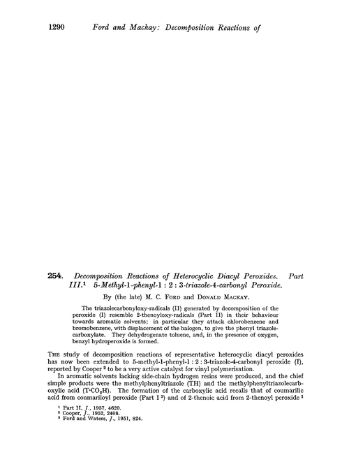 254. Decomposition reactions of heterocyclic diacyl peroxides. Part III. 5-Methyl-1-phenyl-1 : 2 : 3-triazole-4-carbonyl peroxide