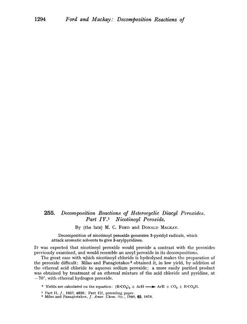 255. Decomposition reactions of heterocyclic diacyl peroxides. Part IV. Nicotinoyl peroxide