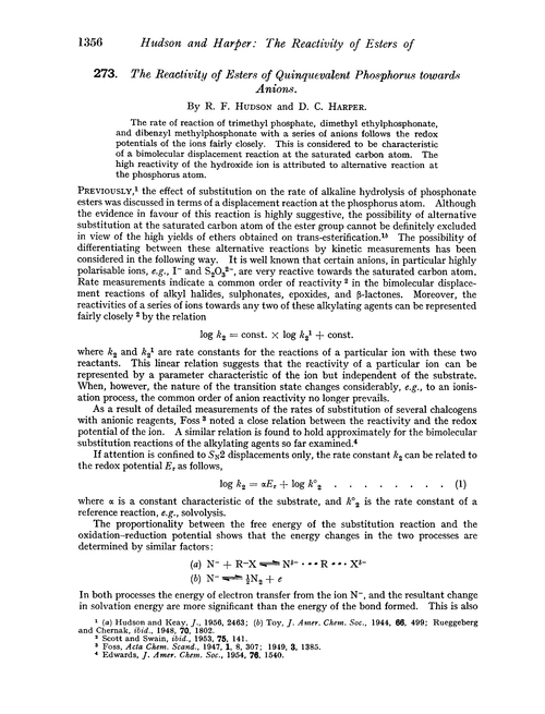 273. The reactivity of esters of quinquevalent phosphorus towards anions