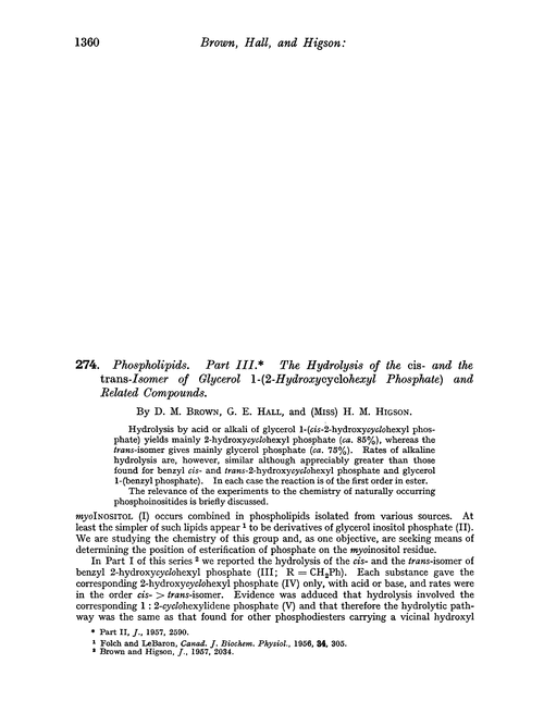 274. Phospholipids. Part III. The hydrolysis of the cis- and the trans-isomer of glycerol 1-(2-hydroxycyclohexyl phosphate) and related compounds