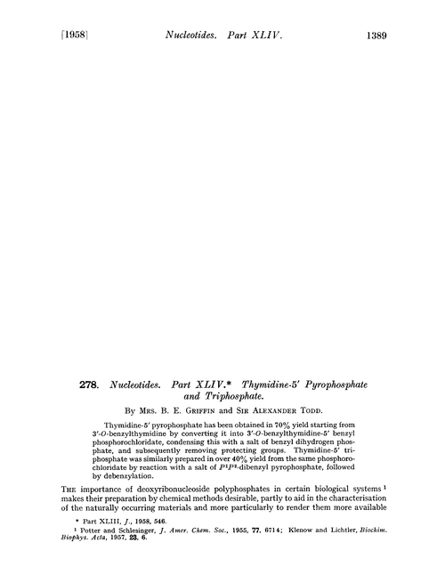 278. Nucleotides. Part XLIV. Thymidine-5′ pyrophosphate and triphosphate