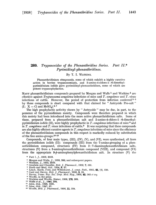 289. Trypanocides of the phenanthridine series. Part II. Pyrimidinyl-phenanthridines