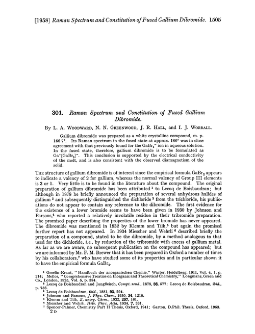 301. Raman spectrum and constitution of fused gallium dibromide