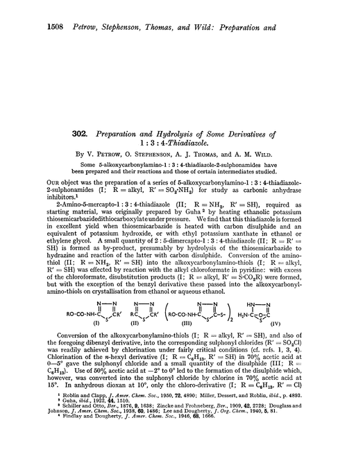 302. Preparation and hydrolysis of some derivatives of 1 : 3 : 4-thiadiazole