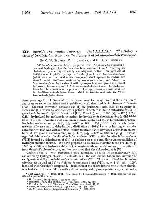 329. Steroids and Walden inversion. Part XXXIX. The halogenation of 5α-cholestan-6-one and the pyrolysis of 5-chloro-5α-cholestan-6-one