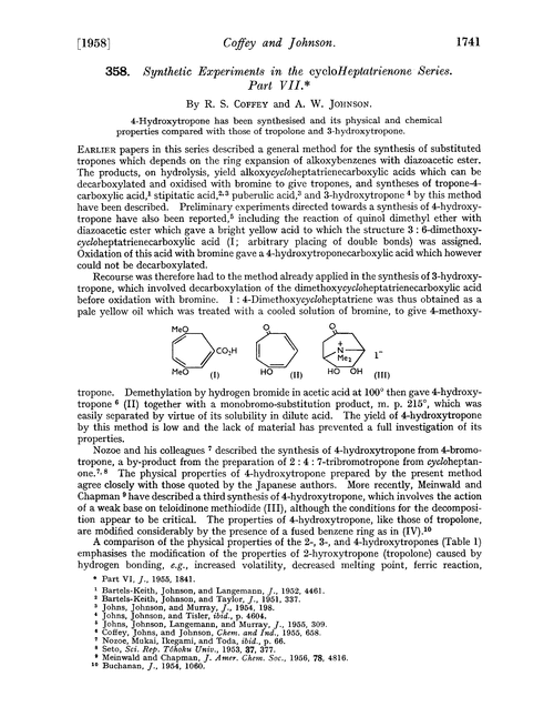 358. Synthetic experiments in the cycloheptatrienone series. Part VII